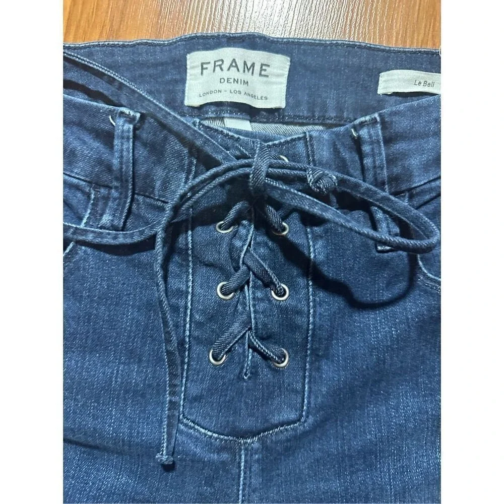 Frame Le Bell Lace Up Jean In Hayworth High Waist Cropped Flare Jeans Sz 27 - Picture 9 of 11